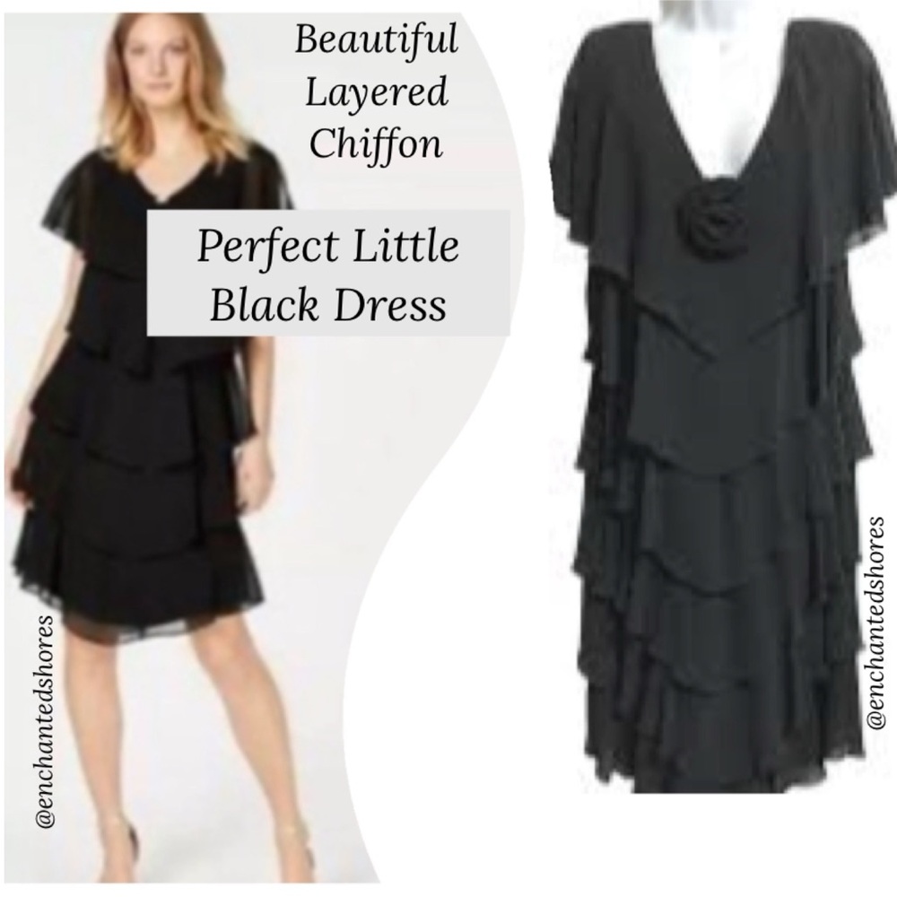 Little Black Cocktail Dress Layered Chiffon Elegant Romantic Flowy Patra Size 14 - Picture 16 of 16